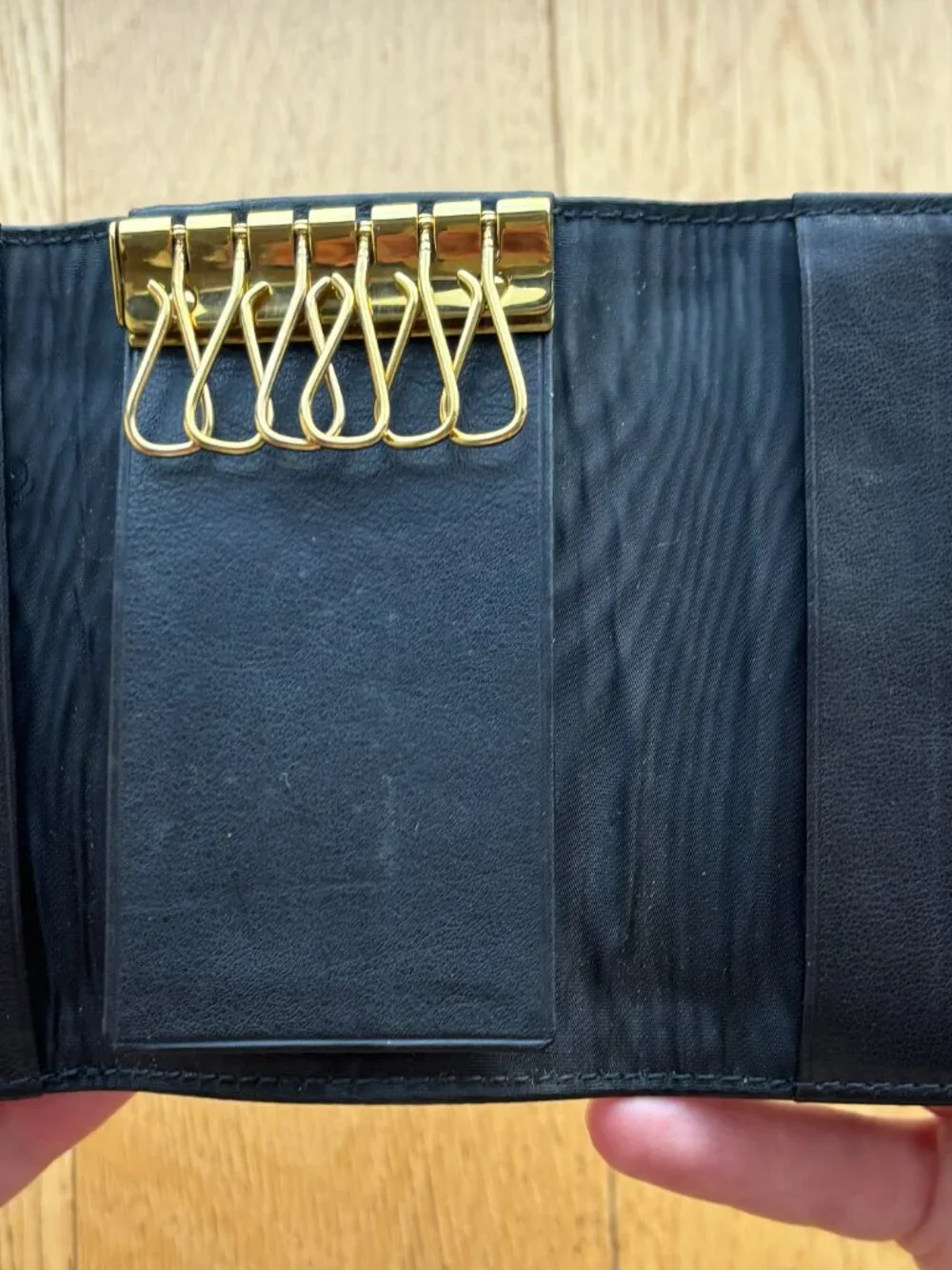 Authentic CHANEL Black Leather 6-Key Holder | Gold Hardware